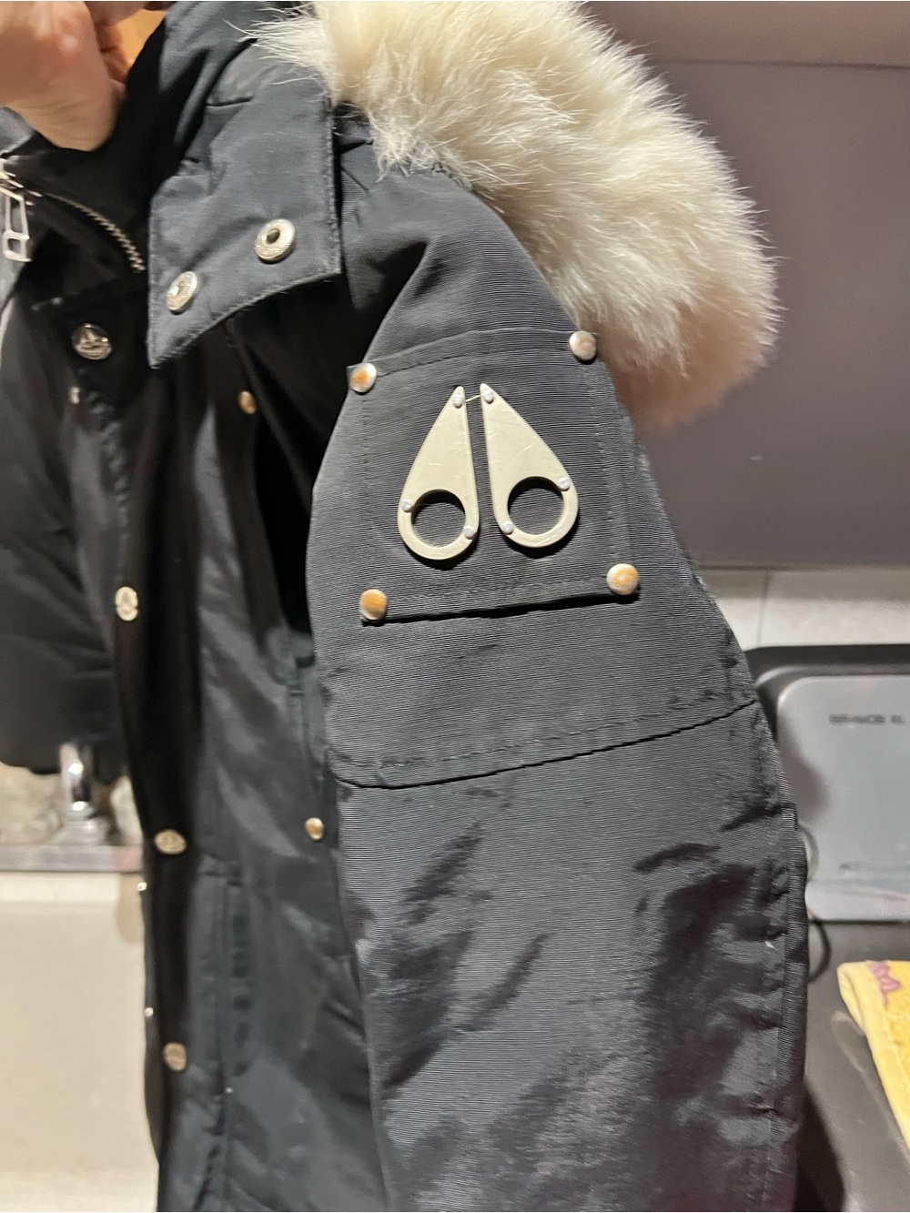 Moose Knuckles Kids Black Puffer Coat with Cream Fur Hood